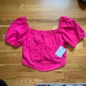 NWT Stylish Hot Pink Women's Bustier Style Puff Sleeve Cropped Top